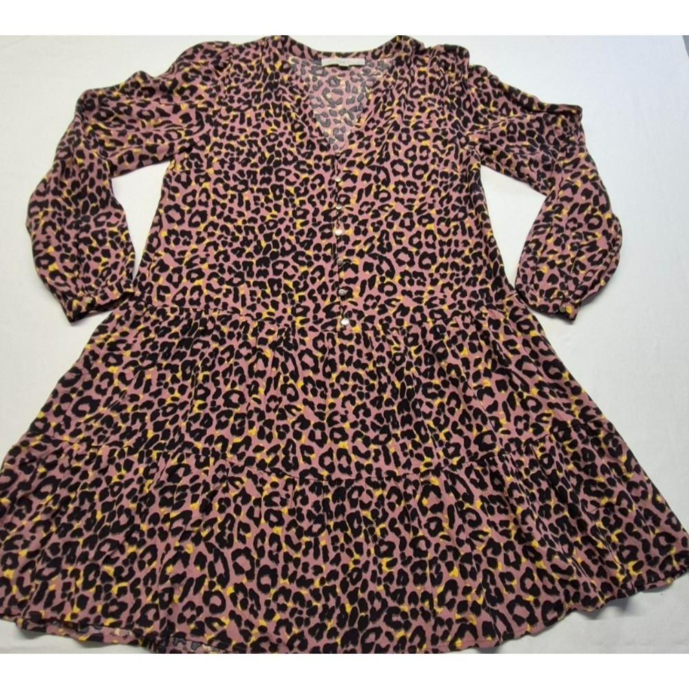 Loft Women's Pink Animal Print button front knee length Swing Dress sz. SP
